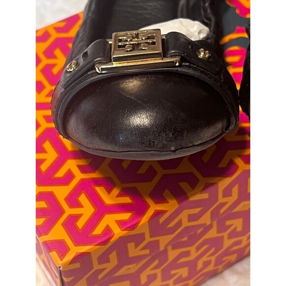 TORY BURCH Ambrose Ballet Flats Leather Camel Black Gold Buckle Women's Size 7 B - Picture 10 of 12